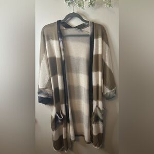 White Birch | Oversized Striped 1/4 sleeve Kimono